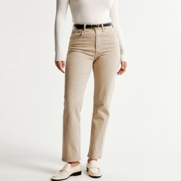 Abercrombie & Fitch The Ankle Straight Ultra High Rise Curve Love Jeans Tan 26 - Picture 1 of 5